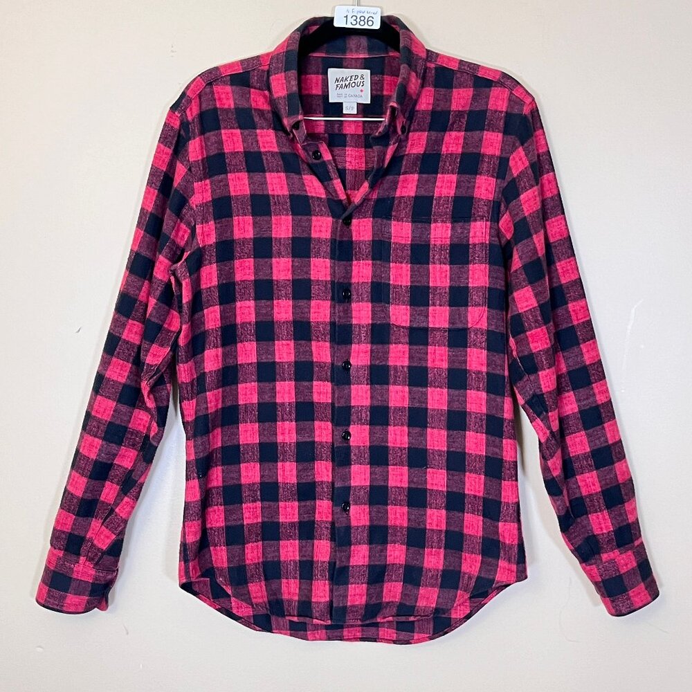 Naked & Famous Brushed Flannel Buffalo Check Button Down Shirt - Men's Size S